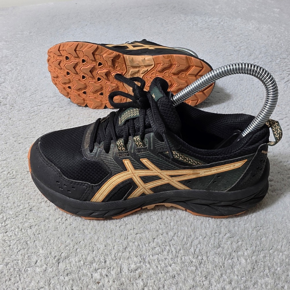 ASICS Pre Venture 9 Shoes Kids Size 3 Black Orange Trail Running Sneakers